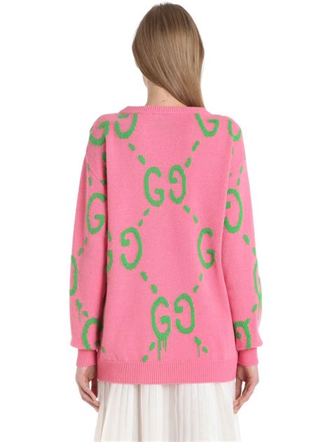 gucci pink bow sweater|gucci pink and green sweater.